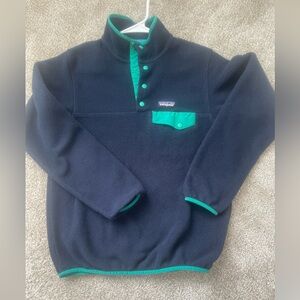 Patagonia Women’s Synchilla Crewneck Sweater in Navy and Teal